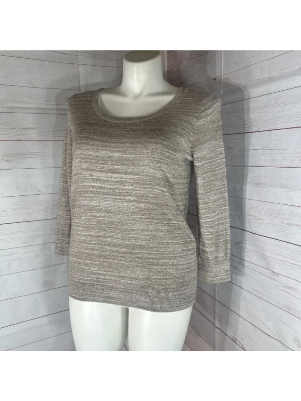 Loft Ann Taylor Women's Large Top Sweater Pullover 3/4 Sleeve Brown Round neck
